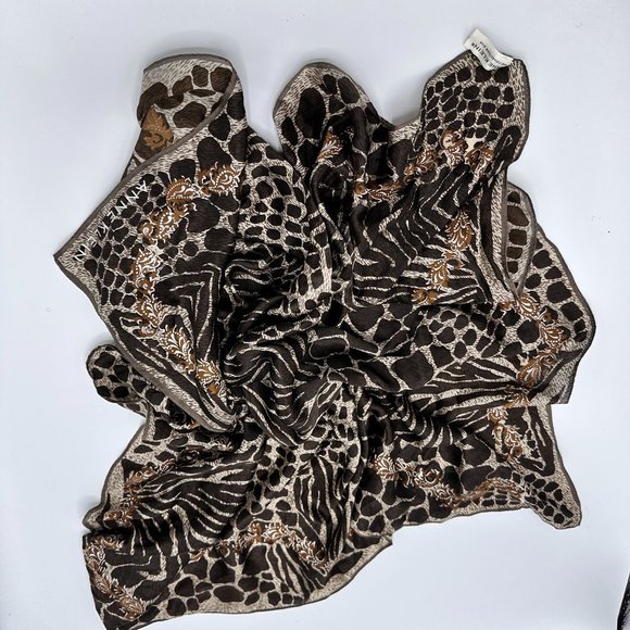 Anne Klein Brown Silk Animal Print Paisley Scarf - Picture 6 of 9